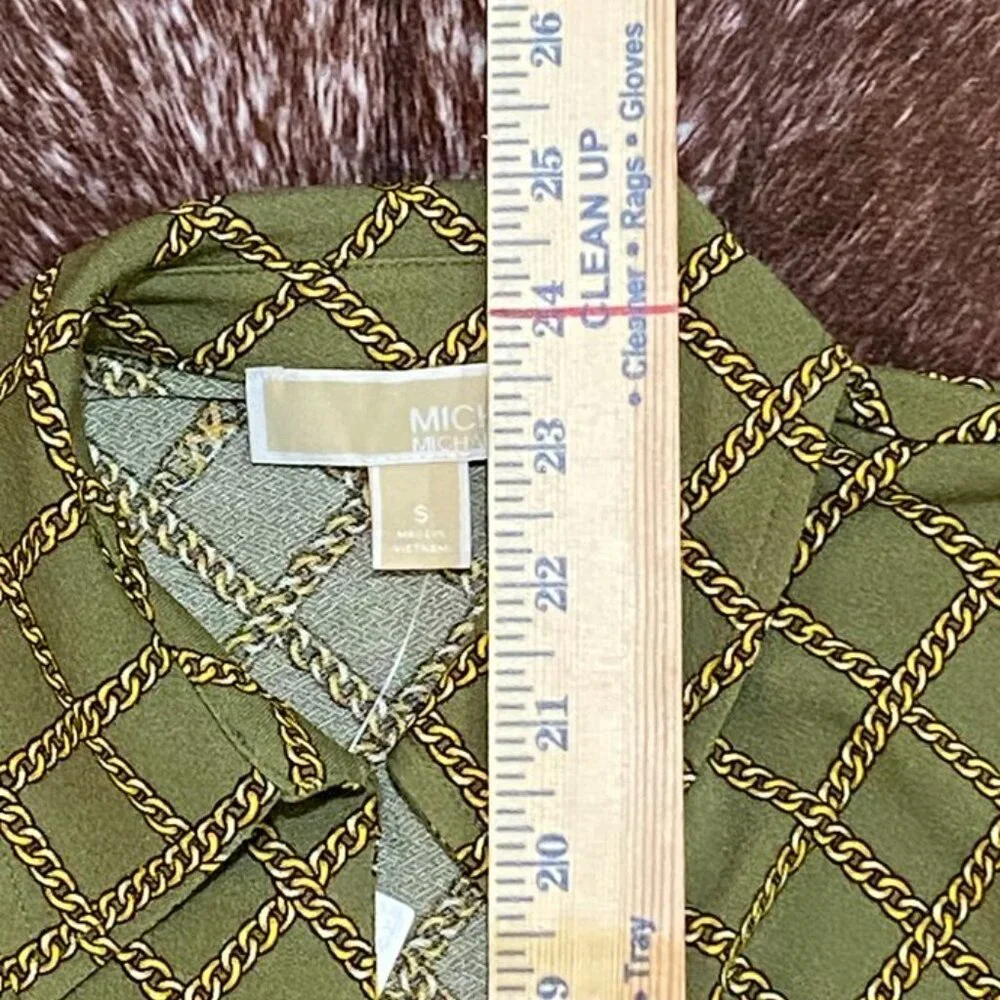 Michael Michael Kors Chain Print Wrap Top Smoky Olive Size S